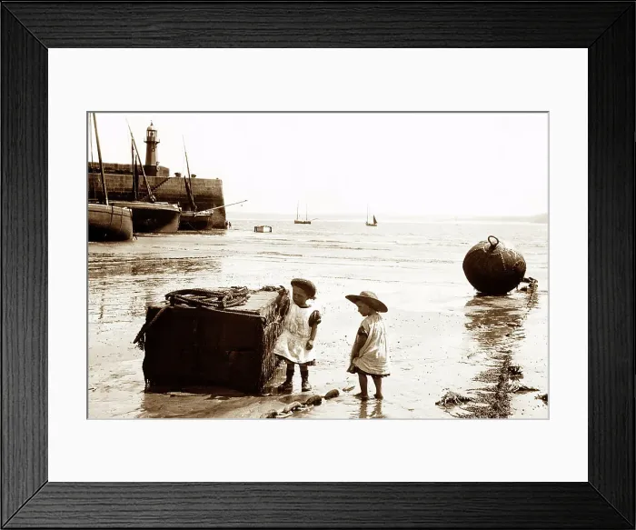 Framed Print : St. Ives Girls Playing on the Beach Victorian period Framed Print : St. Ives Girls Playing on the Beach Victorian period