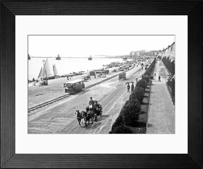 Framed Print : Brighton Chain Pier and Volk's Railway Victorian period Framed Print : Brighton Chain Pier and Volk's Railway Victorian period