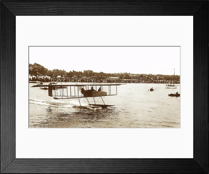 Framed Print : Mr Fischer in an early sea plane early 1900s Framed Print : Mr Fischer in an early sea plane early 1900s