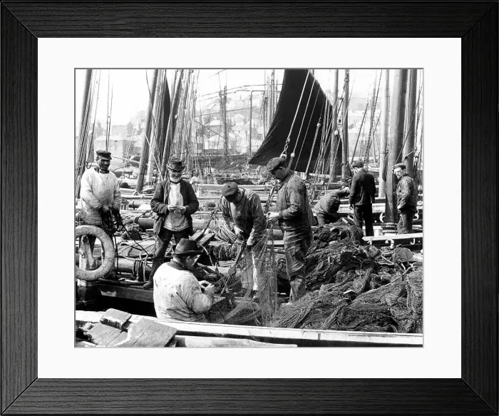 Framed Print : Fishermen in Newlyn Cornwall Victorian period Framed Print : Fishermen in Newlyn Cornwall Victorian period