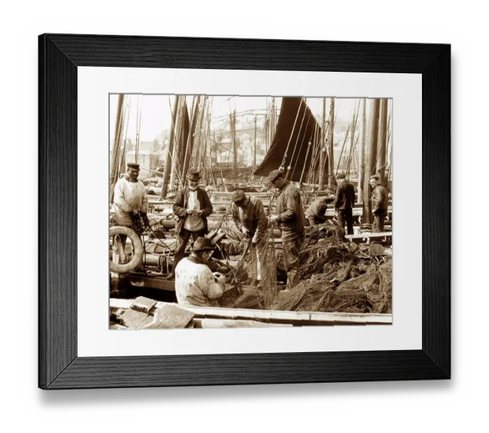 Framed Print : Fishermen in Newlyn Cornwall Victorian period