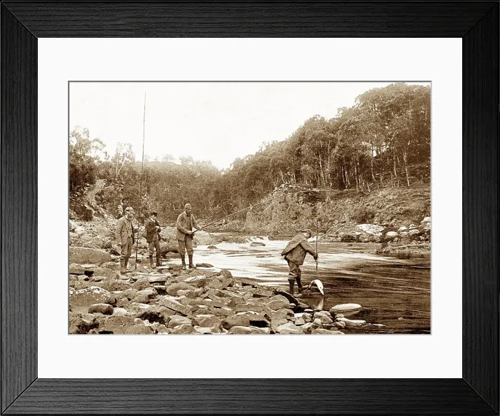 Framed Print : Salmon Fishing Victorian period Framed Print : Salmon Fishing Victorian period