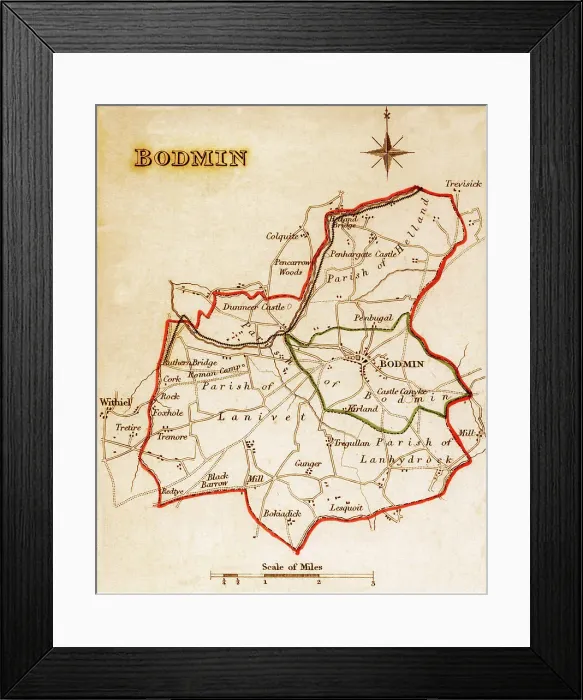 Framed Print : 1832 Victorian Map of Bodmin Framed Print : 1832 Victorian Map of Bodmin