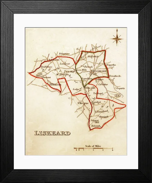 Framed Print : 1832 Victorian Map of Liskeard Framed Print : 1832 Victorian Map of Liskeard