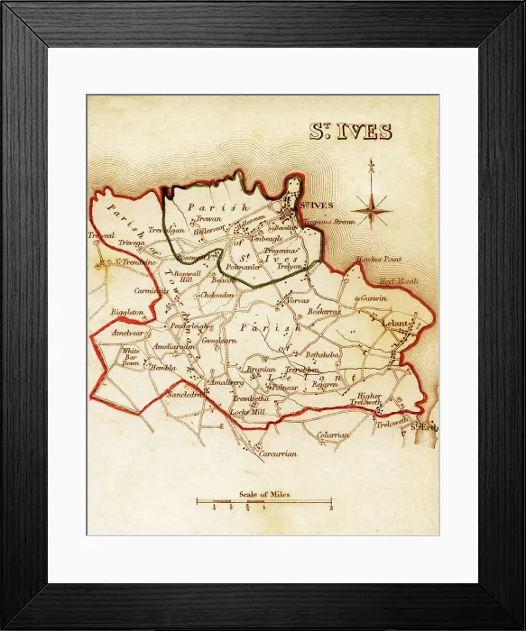 Framed Print : 1832 Victorian Map of St. Ives Framed Print : 1832 Victorian Map of St. Ives