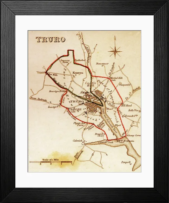 Framed Print : 1832 Victorian Map of Truro