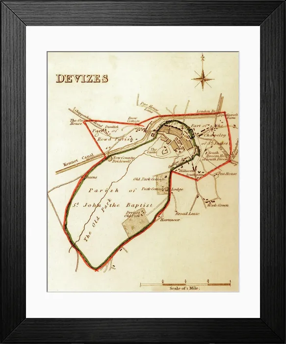 Framed Print : 1832 Victorian Map of Devizes