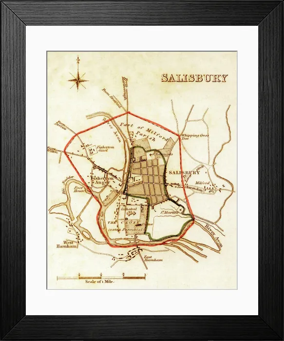 Framed Print : 1832 Victorian Map of Salisbury Framed Print : 1832 Victorian Map of Salisbury