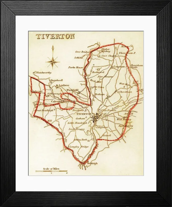 Framed Print : 1832 Victorian Map of Tiverton Framed Print : 1832 Victorian Map of Tiverton