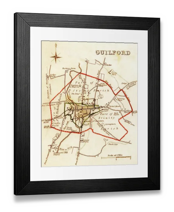 Framed Print : 1832 Victorian Map of Guildford Framed Print : 1832 Victorian Map of Guildford