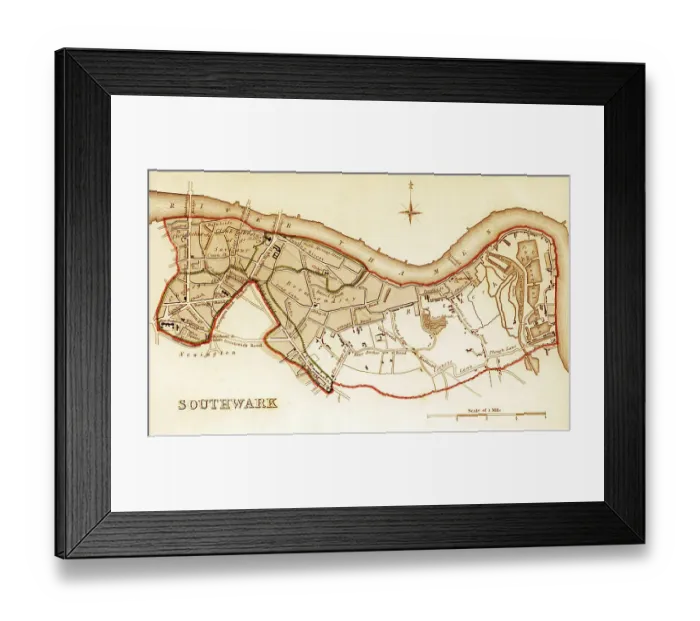 Framed Print : 1832 Victorian Map of Southwark Framed Print : 1832 Victorian Map of Southwark