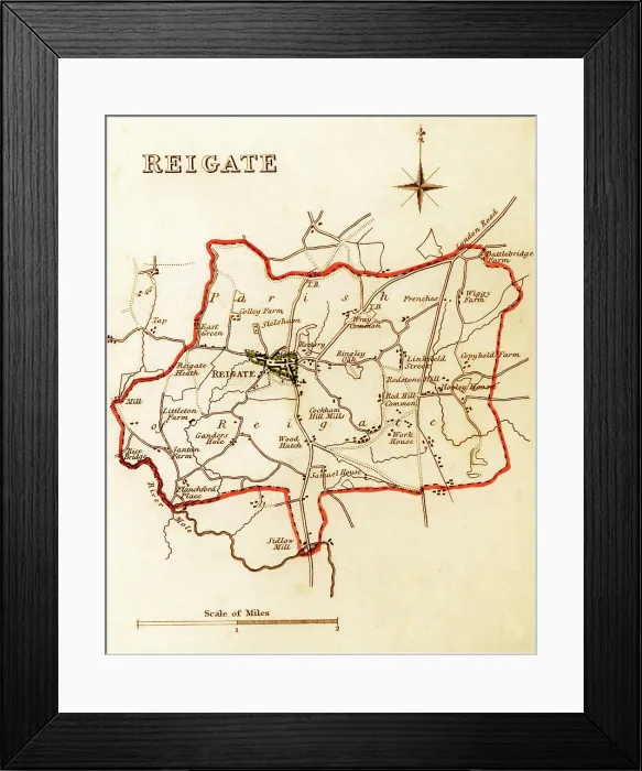 Framed Print : 1832 Victorian Map of Reigate Framed Print : 1832 Victorian Map of Reigate