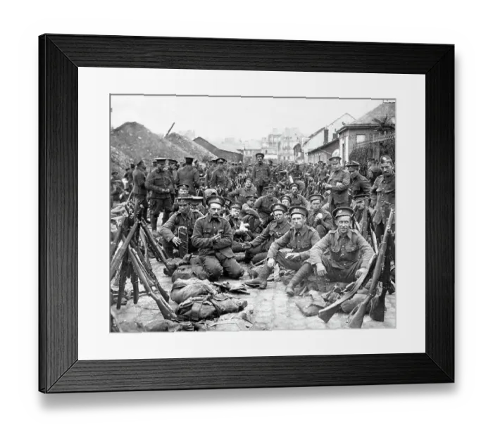 Framed Print : British troops resting in a French village during WW1 Framed Print : British troops resting in a French village during WW1