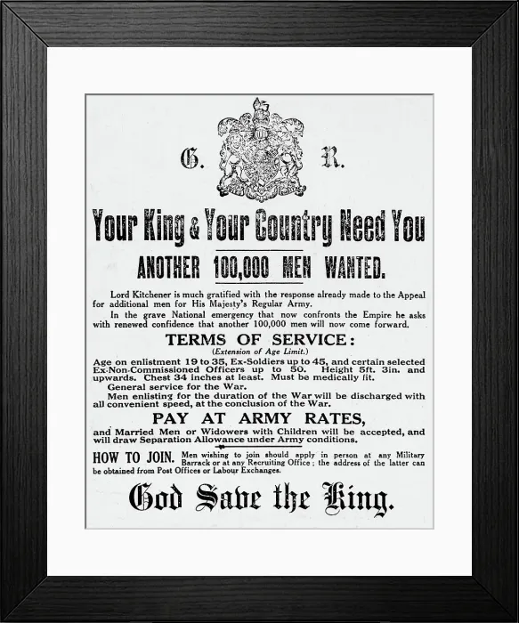 Framed Print : Lord Kitchener Recruitment Poster WW1 Framed Print : Lord Kitchener Recruitment Poster WW1