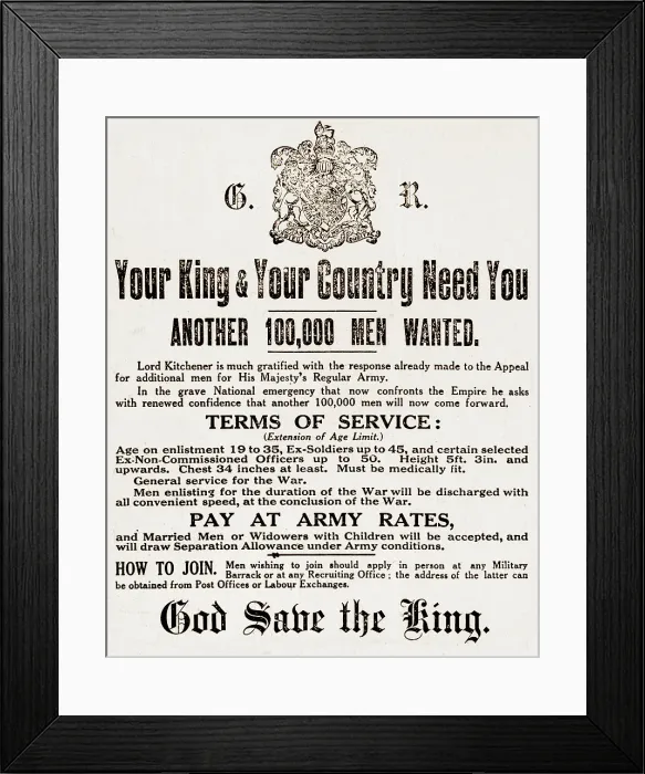 Framed Print : WW1 Kitchener recruitment poster Framed Print : WW1 Kitchener recruitment poster