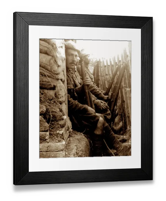 Framed Print : Black Watch and Indian soldiers in a trench near Calais, WW1 Framed Print : Black Watch and Indian soldiers in a trench near Calais, WW1