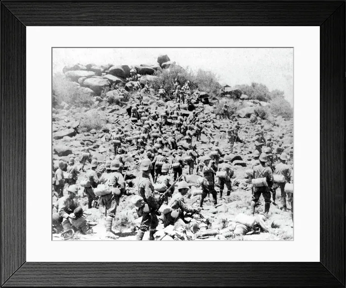 Framed Print : Suffolk Regiment soldiers storming a kopje nr. Colesberg Framed Print : Suffolk Regiment soldiers storming a kopje nr. Colesberg