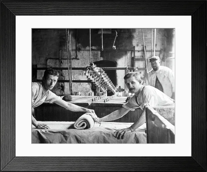 Framed Print : Lambeth Doulton Faience Factory - Blunging and Pressing Clay Framed Print : Lambeth Doulton Faience Factory - Blunging and Pressing Clay