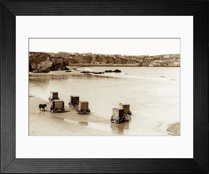 Framed Print : Bathing machines at Newquay, Cornwall, Victorian period Framed Print : Bathing machines at Newquay, Cornwall, Victorian period