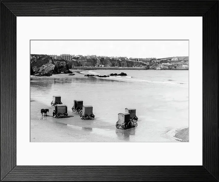 Framed Print : Newquay beach and bathing machines Victorian period Framed Print : Newquay beach and bathing machines Victorian period