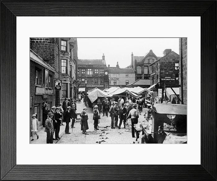 Framed Print : Market Day in Otley, early 1900s Framed Print : Market Day in Otley, early 1900s