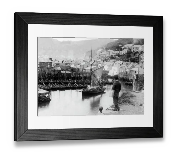 Framed Print : Polperro Harbour, Victorian period Framed Print : Polperro Harbour, Victorian period