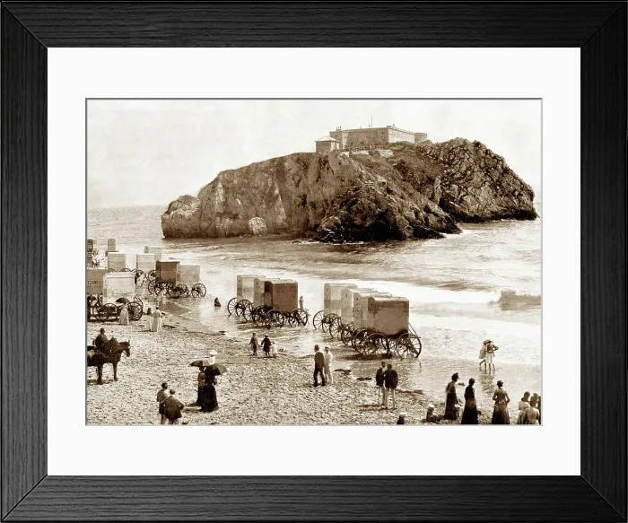 Framed Print : Tenby beach and St. Catherine's Rock, Victorian period Framed Print : Tenby beach and St. Catherine's Rock, Victorian period