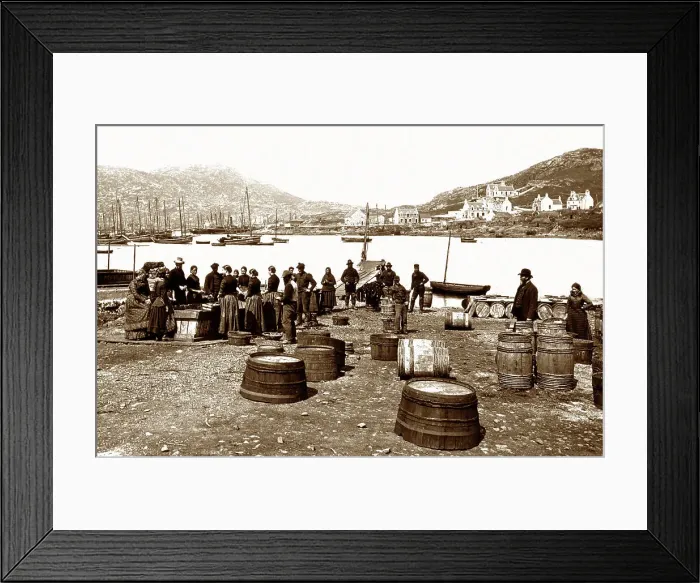 Framed Print : Castlebay, Isle of Barra, herring fishermen Framed Print : Castlebay, Isle of Barra, herring fishermen