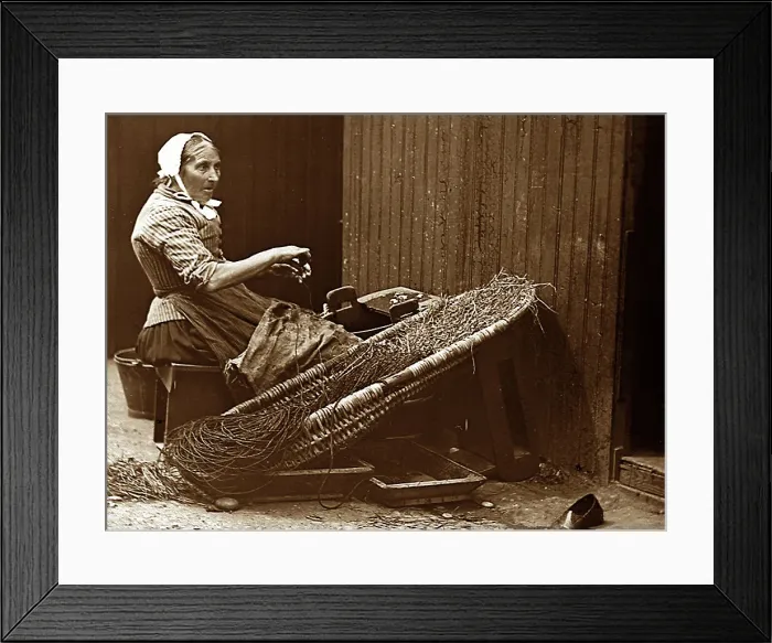 Framed Print : Baiting fishing lines, Montrose, Victorian period Framed Print : Baiting fishing lines, Montrose, Victorian period