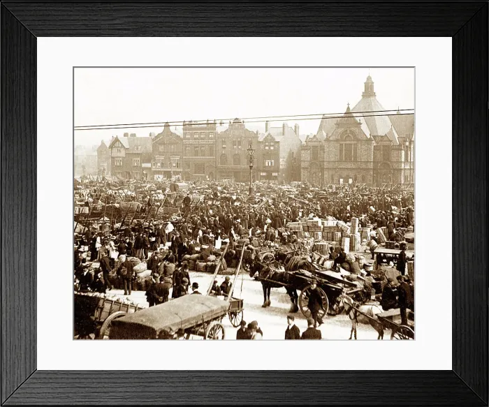 Framed Print : Market Day, Wigan, early 1900s Framed Print : Market Day, Wigan, early 1900s