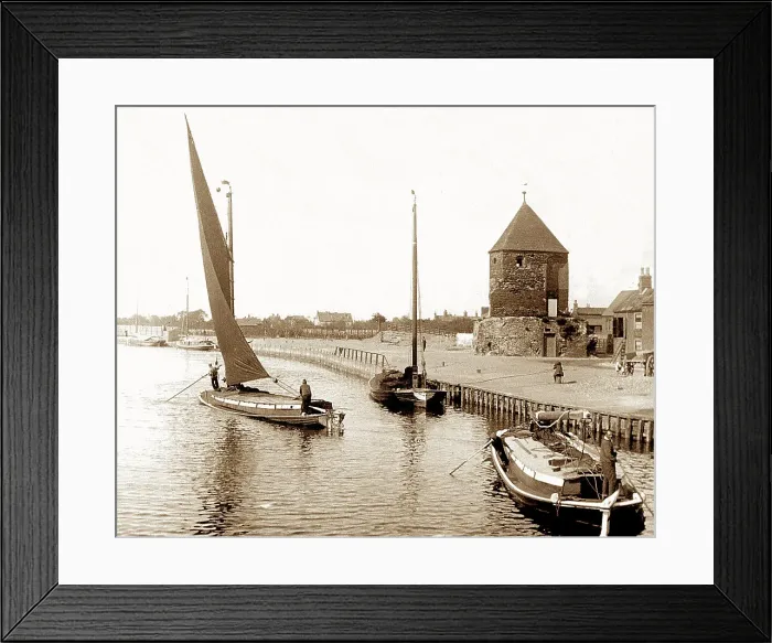 Framed Print : Old Tower and barges Great Yarmouth Victorian period Framed Print : Old Tower and barges Great Yarmouth Victorian period
