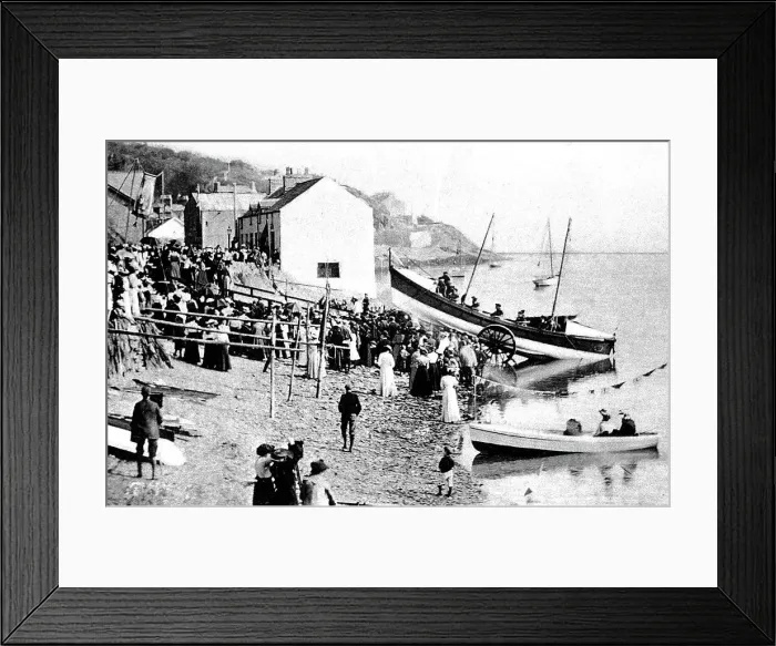 Framed Print : Aberdovey beach and lifeboat, early 1900s Framed Print : Aberdovey beach and lifeboat, early 1900s