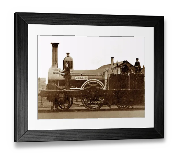Framed Print : The first train to arrive at Altrincham, Victorian period Framed Print : The first train to arrive at Altrincham, Victorian period