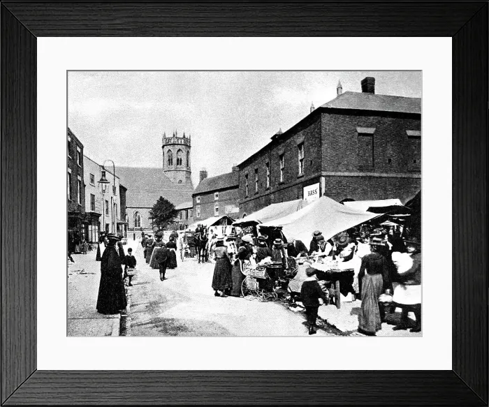 Framed Print : Market Place, Atherstone, early 1900s Framed Print : Market Place, Atherstone, early 1900s