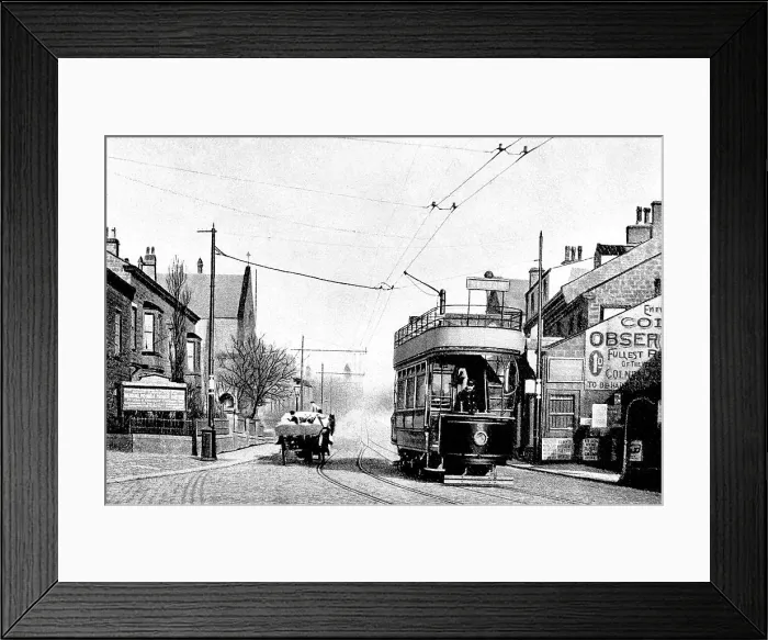 Framed Print : Tram in Albert Road, Colne, early 1900s Framed Print : Tram in Albert Road, Colne, early 1900s