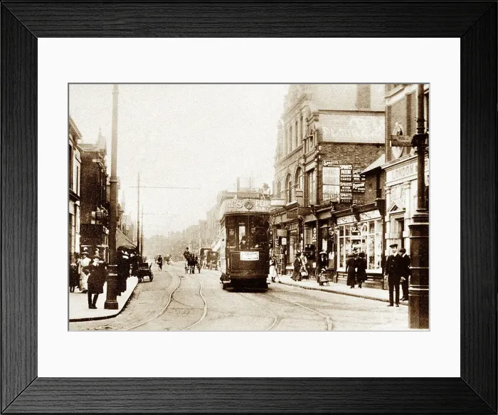 Framed Print : Tram on High Street, Gillingham, early 1900s Framed Print : Tram on High Street, Gillingham, early 1900s