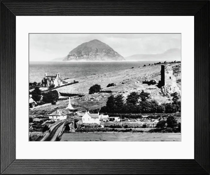 Framed Print : Ballantrae Bridgend and Ailsa Craig, early 1900s Framed Print : Ballantrae Bridgend and Ailsa Craig, early 1900s