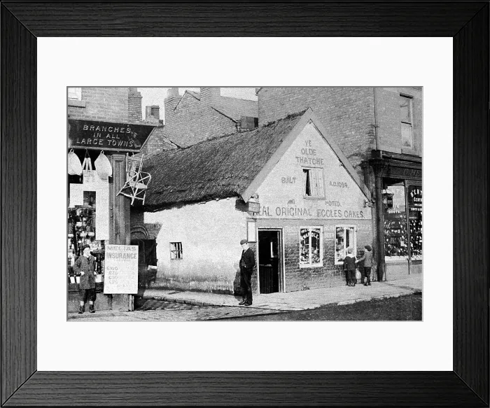 Framed Print : Eccles Old Thatched Cottage Eccles Cakes early 1900s Framed Print : Eccles Old Thatched Cottage Eccles Cakes early 1900s