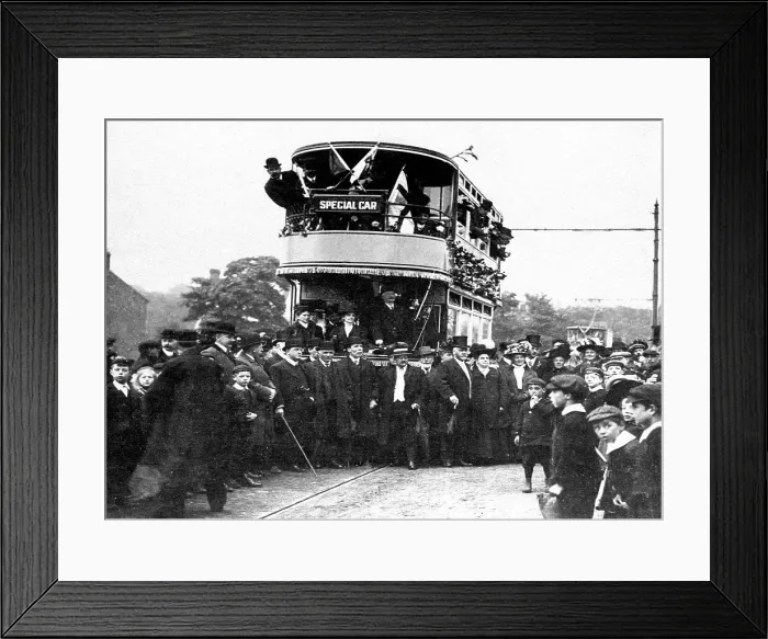 Framed Print : Yeadon and Rawden first tram from Leeds in 1906 Framed Print : Yeadon and Rawden first tram from Leeds in 1906