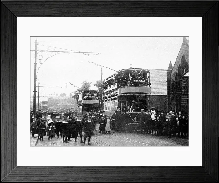 Framed Print : Yeadon First Tram from Leeds in 1906 Framed Print : Yeadon First Tram from Leeds in 1906