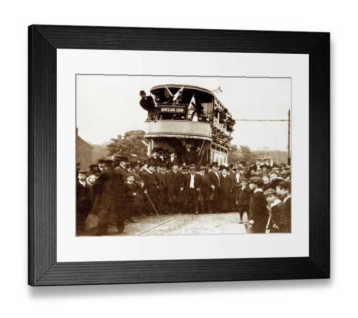 Framed Print : First tram from Leeds, Yeadon, early 1900s Framed Print : First tram from Leeds, Yeadon, early 1900s