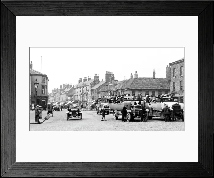Framed Print : Selby Market Place Charabancs probably 1920s Framed Print : Selby Market Place Charabancs probably 1920s