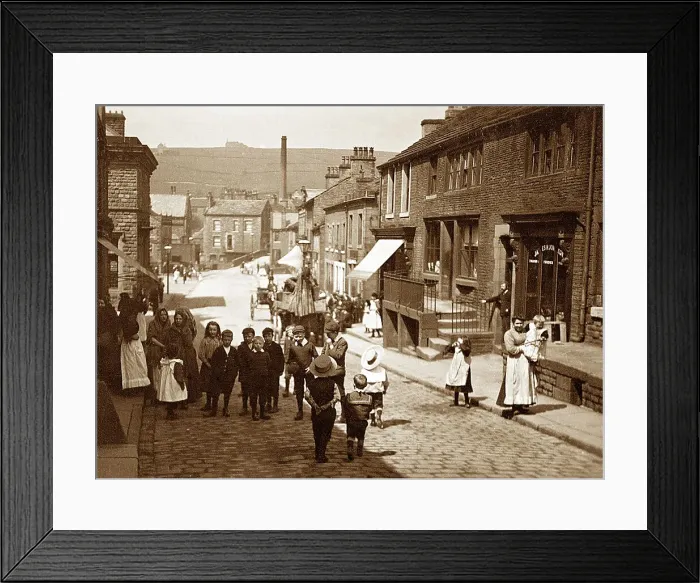 Framed Print : Delph King Street early 1900s Framed Print : Delph King Street early 1900s