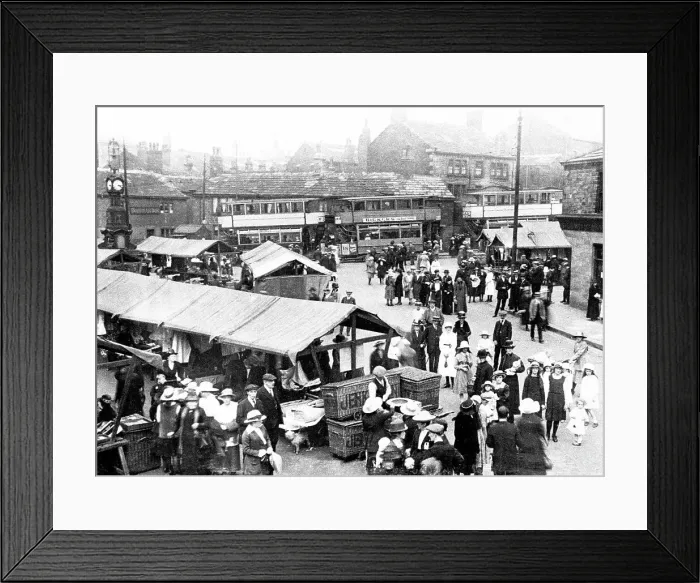 Framed Print : The Market, Heckmondwike early 1900's Framed Print : The Market, Heckmondwike early 1900's