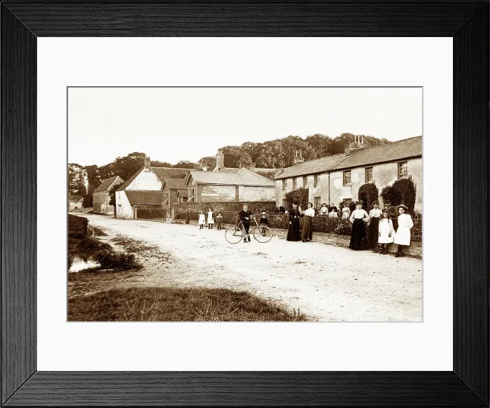 Framed Print : Porch Cottages, Shroton early 1900's Framed Print : Porch Cottages, Shroton early 1900's