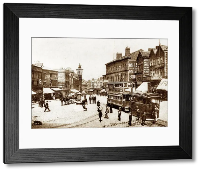 Framed Print : Old Market Place, Wigan early 1900's Framed Print : Old Market Place, Wigan early 1900's