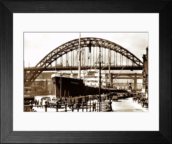 Framed Print : Newcastle-Upon-Tyne Quay and Bridges probably 1920s Framed Print : Newcastle-Upon-Tyne Quay and Bridges probably 1920s