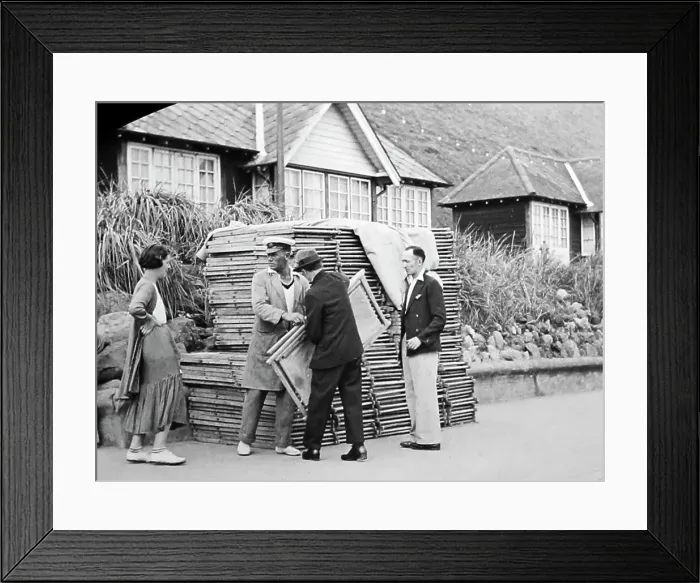 Framed Print : A deckchair attendant, probably 1930s Framed Print : A deckchair attendant, probably 1930s