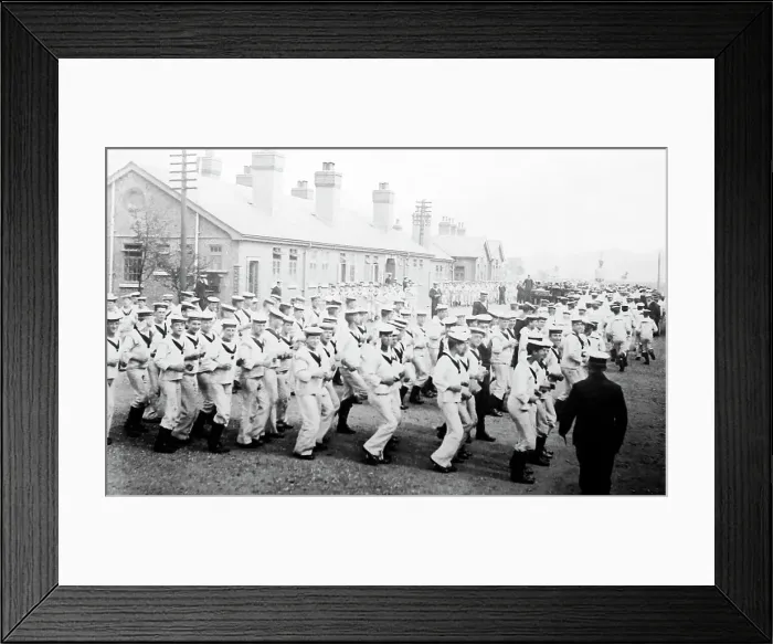 Framed Print : Sailors drilling at Shotley Barracks, early 1900s Framed Print : Sailors drilling at Shotley Barracks, early 1900s