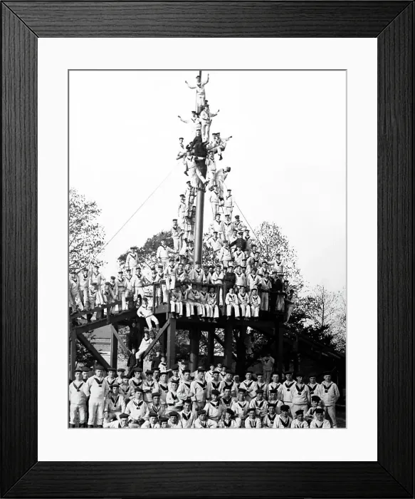 Framed Print : Manning the Mast, Royal Navy, early 1900s Framed Print : Manning the Mast, Royal Navy, early 1900s